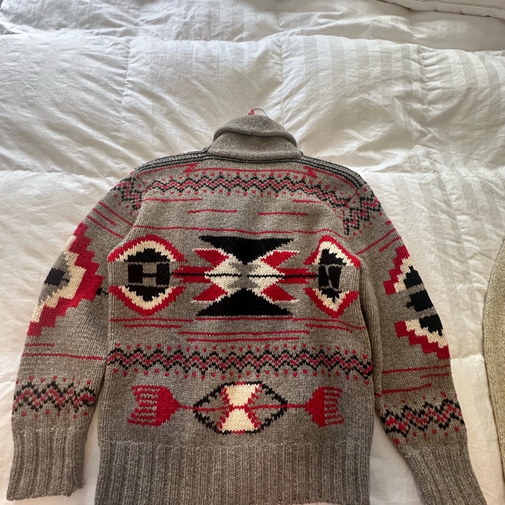 Ralph Lauren Gray and Red Zip Up Sweater Hand Knit 100% Wood For Large size - Picture 2 of 11